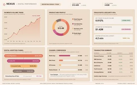 Digital Banking Performance Dashboard with Financial Data and Analytics Chart Stock Illustration