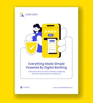 Digital Banking Security Vertical Poster with Flat Cartoon Templates Backgr.. Stock Illustration