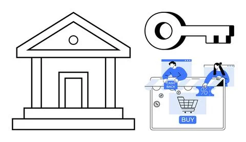 Digital Banking Services with Online Shopping Cart on Tablet and Security K.. Stock Illustration