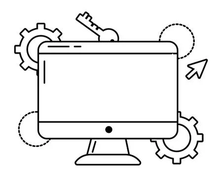 Digital banking services online tools computer screen black and white Stock-Illustration