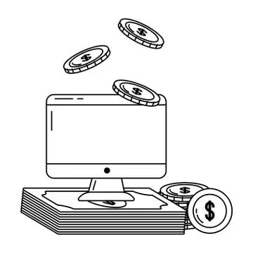 Digital banking services online tools computer screen black and white Stock-Illustration