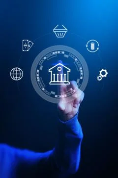 Digital banking transaction for invoice payment using touch interface and Stock Photos