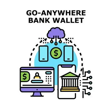 Digital banking wallet with secure cloud data access Stock Illustration