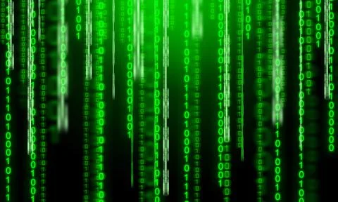 Digital banner with binary code and digital data on black background. Stock Illustration