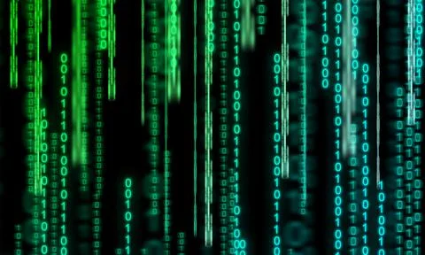 Digital banner with binary code and digital data on black background. Illustrazione stock