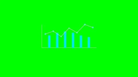A digital bar chart and trend line graph shown on a vibrant green background Stock-Footage 340264891