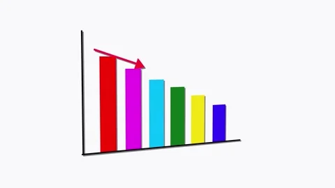 Digital bar chart with bright colors and moving downward trend arrow showin.. 库存影片 321587763