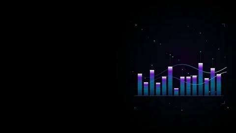 Digital Bar Chart Line Graph with Pulsating Data and Floating Particles Stock Footage 346172542