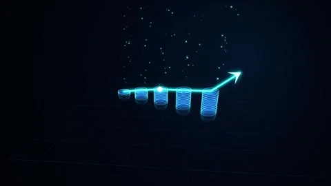 Digital bar chart showing financial growth with glowing light particles on .. Stock Footage 345360739