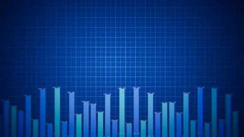 Digital bar graph with fluctuating data on a blue grid background, representing 스톡 일러스트
