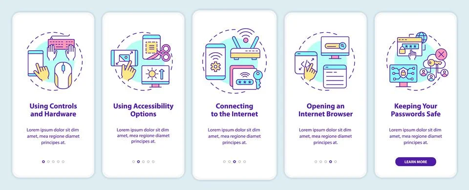 Digital basic foundation skills onboarding mobile app screen Illustrazione stock