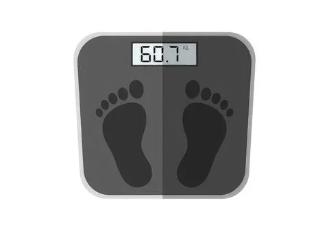 Digital bathroom scale showing weight of 60.7 kg Stock Illustration