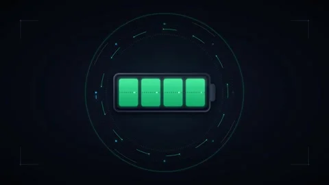 Digital battery charging progress bar animation with futuristic hud circula.. Vidéo 344851992