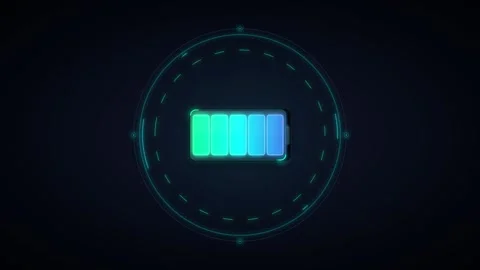 Digital battery charging progress bar animation with futuristic hud interfa.. Stockbeeldmateriaal 344851996