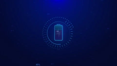 Digital battery level indicator electric futuristic design and graphic elements Stock Footage 295405733