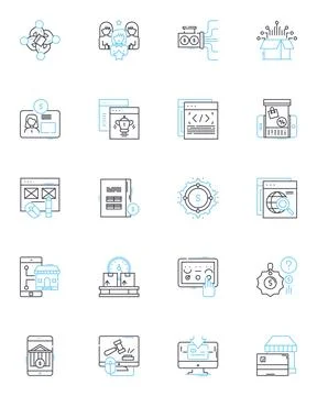 Digital bazaar linear icons set. E-commerce, Marketplace, Encryption Ilustración de archivo