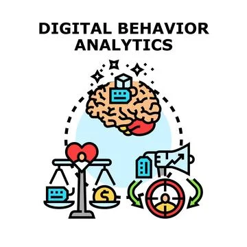 Digital behavior analytics researching user data for marketing イラスト素材