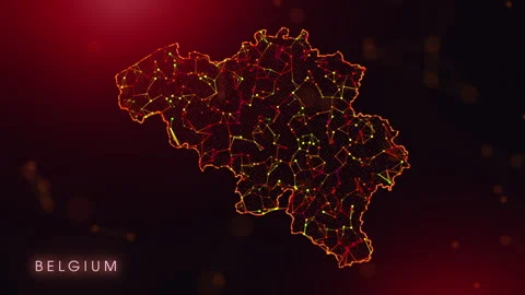 Digital Belgium Map Motion Reveal With Abstract Red And Orange Plexus Netwo.. Stock Footage 331353340