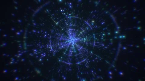 Digital big data abstract tunnel light streaks effect background. Flying into 스톡 일러스트