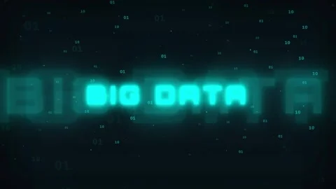 Digital Big Data text animation with glowing cyan binary code on dark blue Stock Footage 336772820