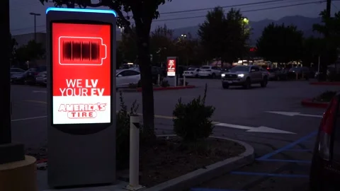 Digital Billboard - EV Electric Car Charging Station - Burbank, CA 02 Stock Footage 172807750