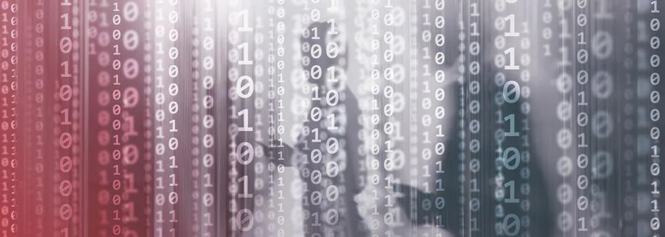 Digital Binare Code on Data Center Background. Technology Panoramic Wallpaper 스톡 일러스트