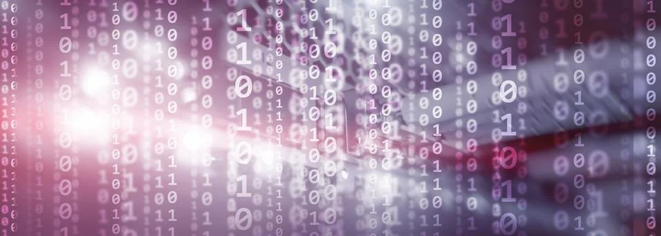 Digital Binare Code on Data Center Background. Technology Panoramic Wallpaper Illustrazione stock