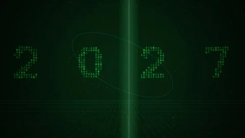 Digital binary code 2027 year number glowing on matrix grid radar screen lo.. Vídeo Stock 347467431