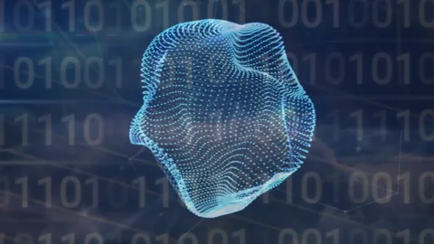 Digital binary code and 3D mesh animation over dark blue background Stock Footage 305292513