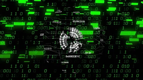 Digital binary code and data processing animation with green and black theme Stock Footage 303430783