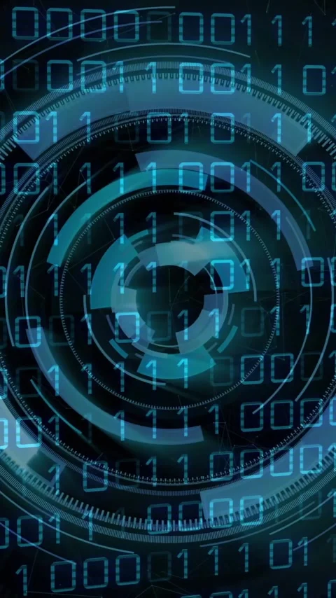 Digital binary code and futuristic circular interface, data processing animation Video stock 320150626