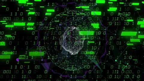 Digital binary code and geometric shapes forming complex network animation Stock Footage 303430817