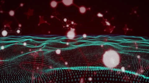 Digital binary code and molecular structures animation over abstract wave Stock Footage 303556131