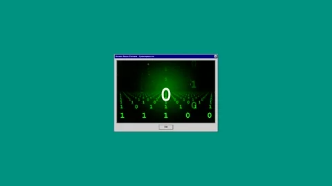 Digital binary code animation in a retro computer window Video stock 346838492