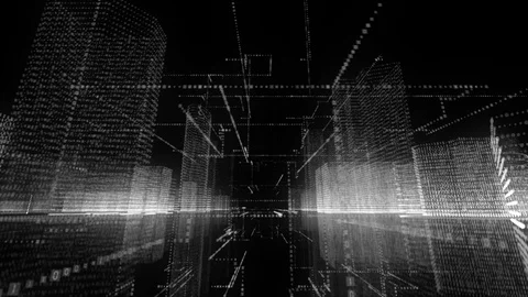 Digital binary code background, abstract virtual city binary computer code wi Stock Footage 104863461
