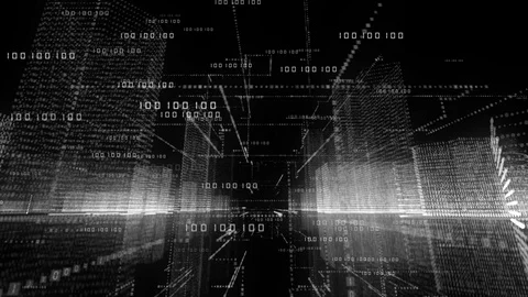 Digital binary code background, abstract virtual city binary computer code wi Stock Footage 104863524