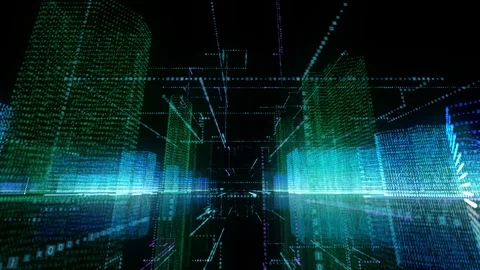 Digital binary code background, abstract virtual city binary computer code wi Stock Footage 104864111