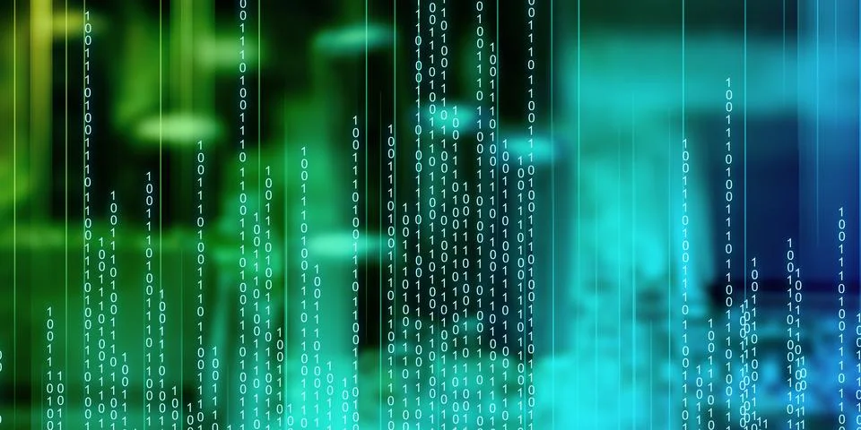 Digital binary code on the background of an electronic circuit board Stock Illustration