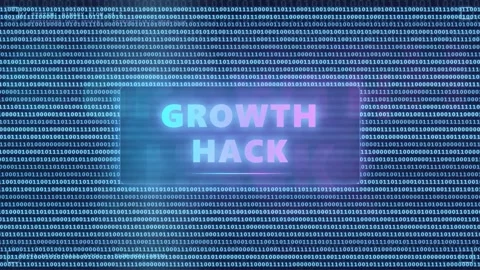 Digital binary code background with glowing growth hack text for business and Stock Footage 343161977