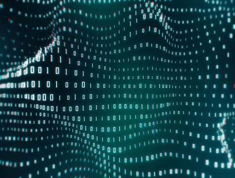 Digital binary code background loop - Fly through abstract 3D rendering of a sci Stock Illustration