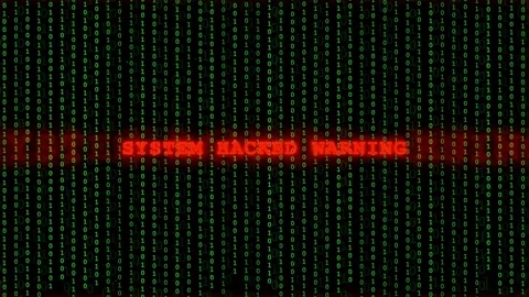 Digital Binary Code Background with Red System Hacked Warning Alert Message for Stock Footage 336776899