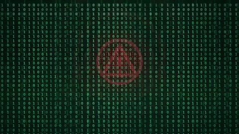 Digital Binary Code Background with Red Warning Alert Symbol and Glitch Effect Stock-Footage 343161160
