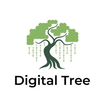 Digital Binary Code Banyan Oak Tree Nature Logo Template 库存插图