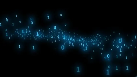 The digital binary code in blue neon color resembles a DNA chain and individual Stock Footage 241324510