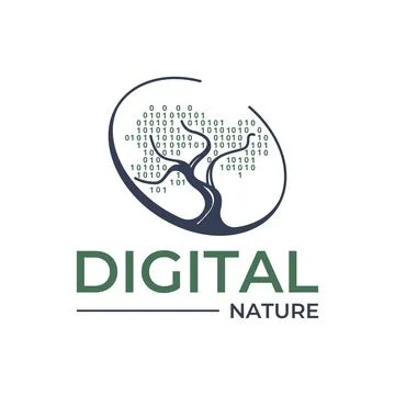 Digital Binary Code Branched Dry Tree Nature Circle Logo Template Stock Illustration