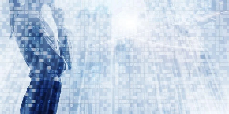 Digital Binary Code Business background. Matrix Abstract futuristic wallpaper. Stock Photos