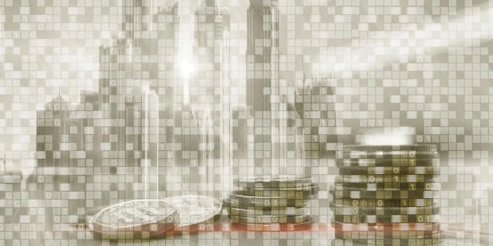 Digital Binary Code Business background. Matrix Abstract futuristic wallpaper. Stock Photos