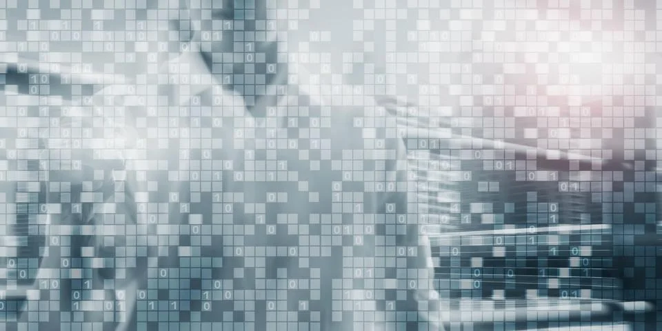 Digital Binary Code Business background. Matrix Abstract futuristic wallpaper. Stock Photos