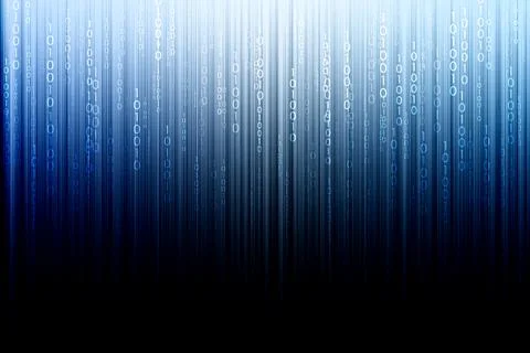 Digital binary code cascading over a dark blue and black gradient background Stock Illustration
