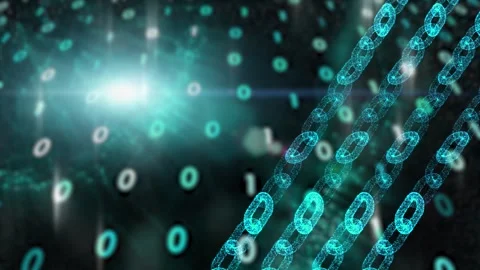 Digital binary code with cryptocurrency blockchain chains animation Stock Footage 338404953